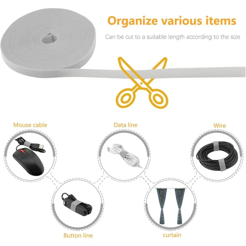 Cable Organizer Cable Tie Reusable Cable Ties 5M Adjustable Cord Organizer for Tangle Free Cable Management Wire Management Tape