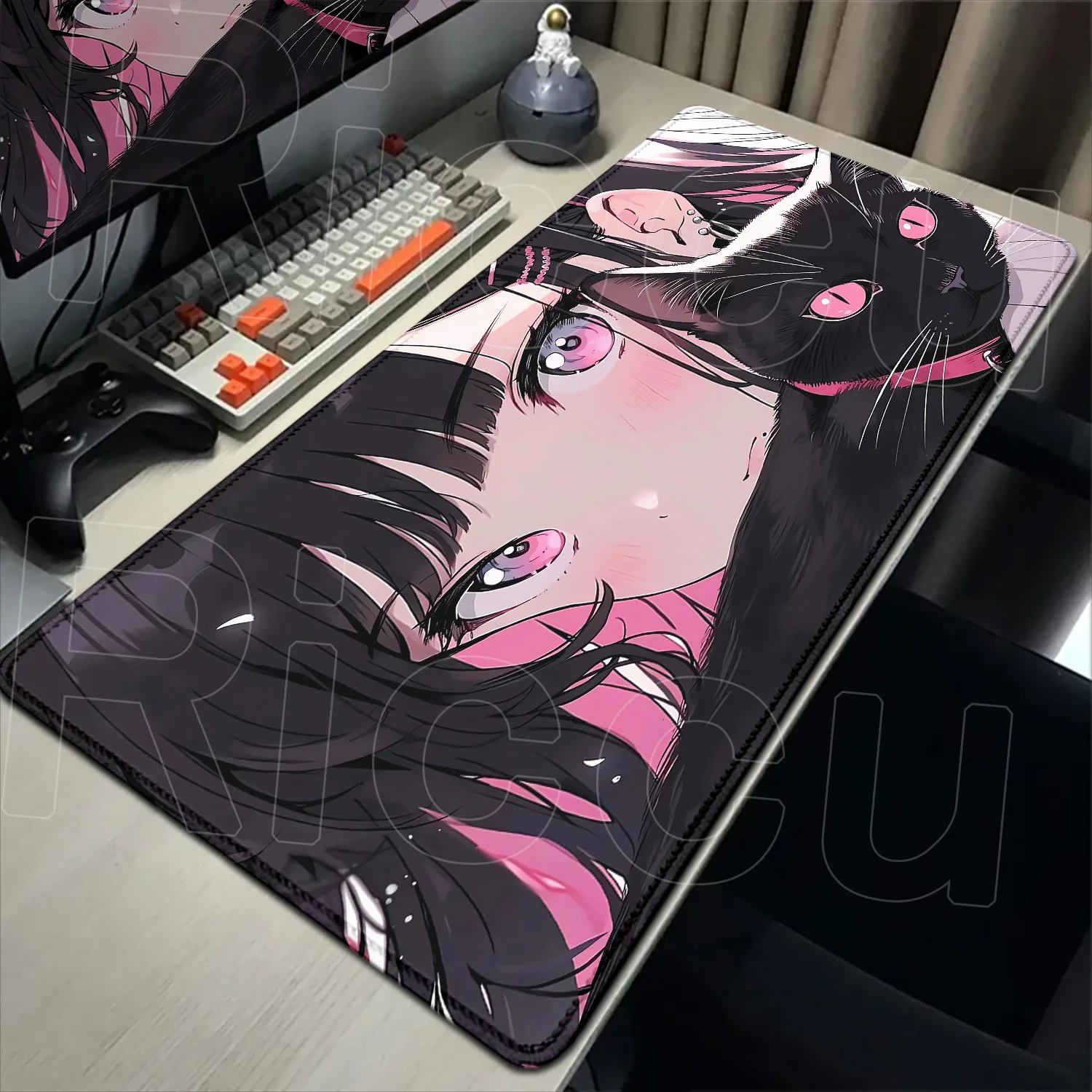 

New Pretty Black Cat Girls Mouse Pad XXL Office Gaming Keyboard Desk Mat Non-Slip Laptop Rubber Kawaii Mousepad Game Accessories