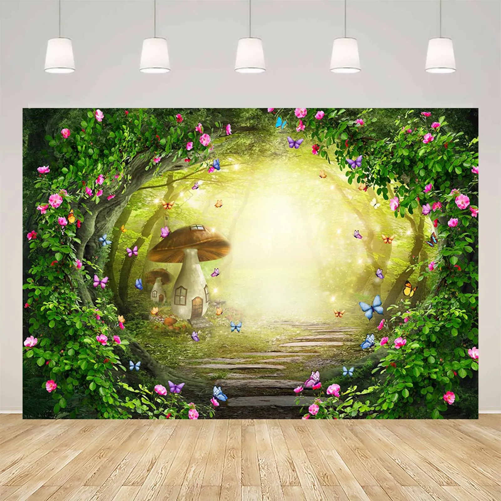 

Photography Background Fairy Tale Forest Birthday Party Backdrop Decor Spring Butterfly Mushroom House Baby Shower Photoshoot