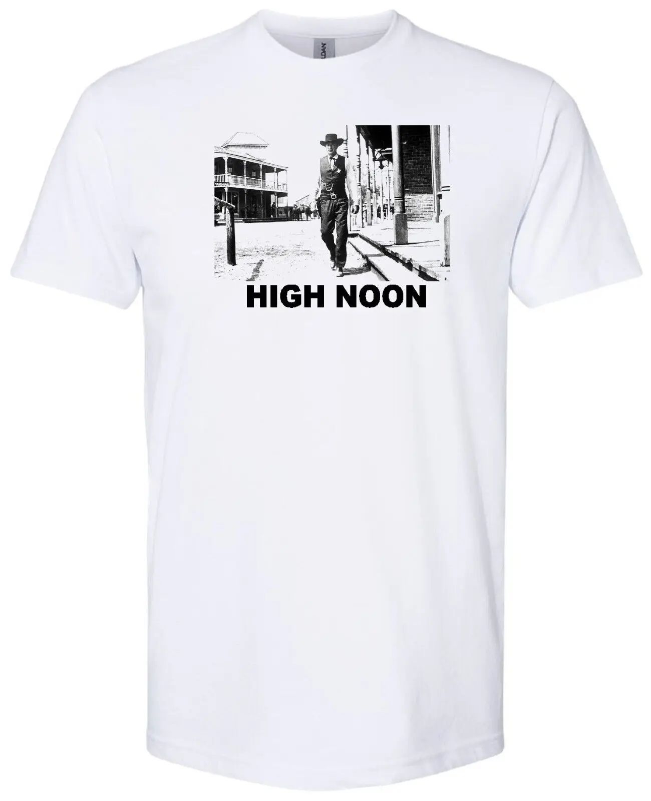 HIGH NOON GARY COOPER 1952 CLASSIC MOVIE COWBOY WESTERN RETRO WHITE T-SHIRT