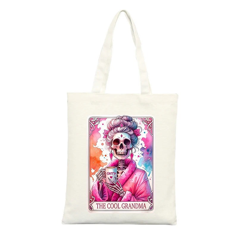 Skull Graphic Canvas Tote Bag with Artistic Print, Ideal for Casual Daily Use and Weekend Outings