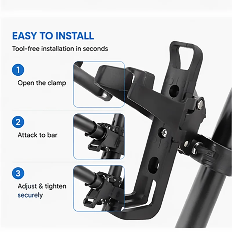 Universal Adjustable Stroller Cup Holder Bottle Holder for Wheelchair Bike Walker Scooter Pushchair 360 Rotating Clamp Mount