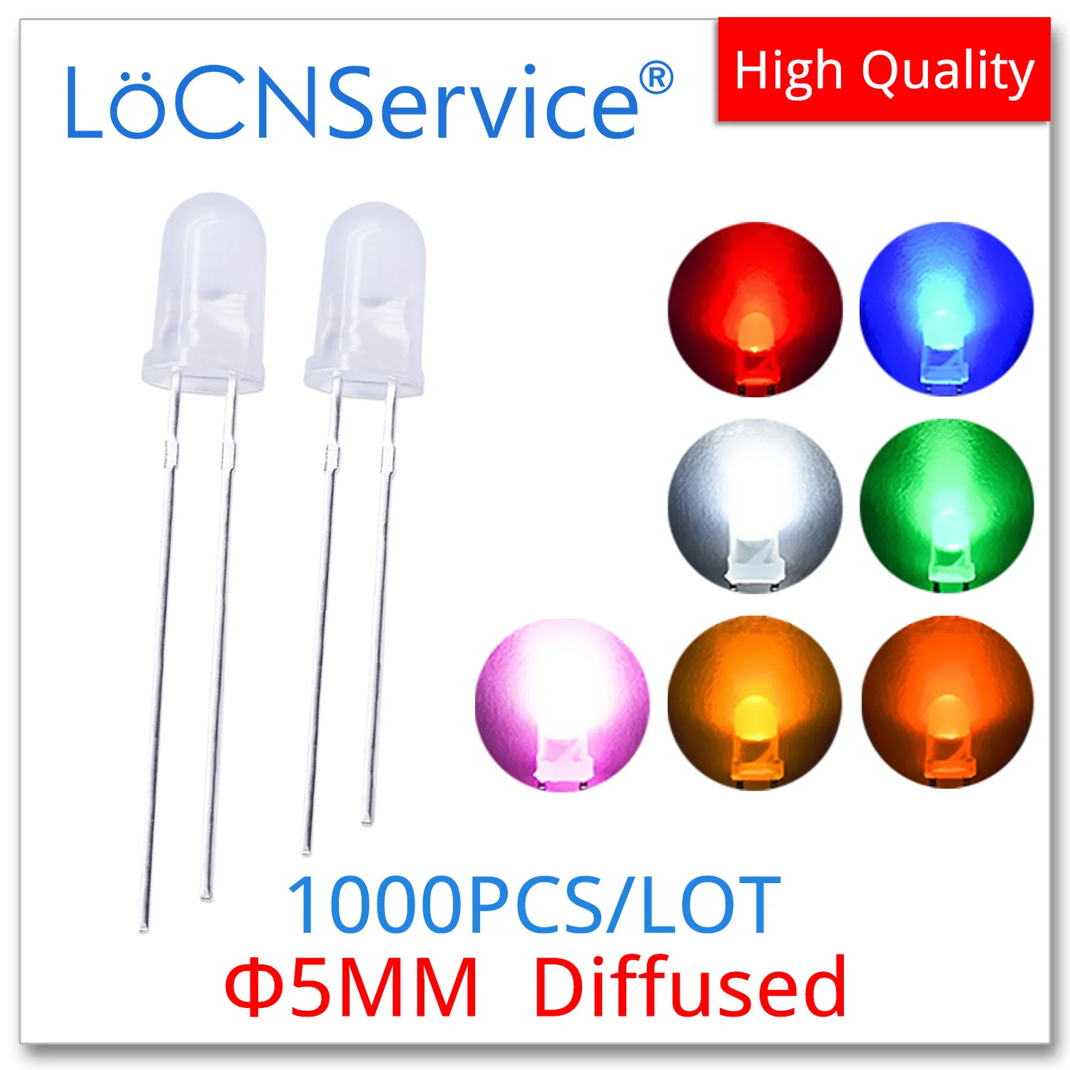 1000PCS 5mm F5 Diffused Red Blue White Green Yellow Orange Pink DIP LED High quality bead light emitting diode