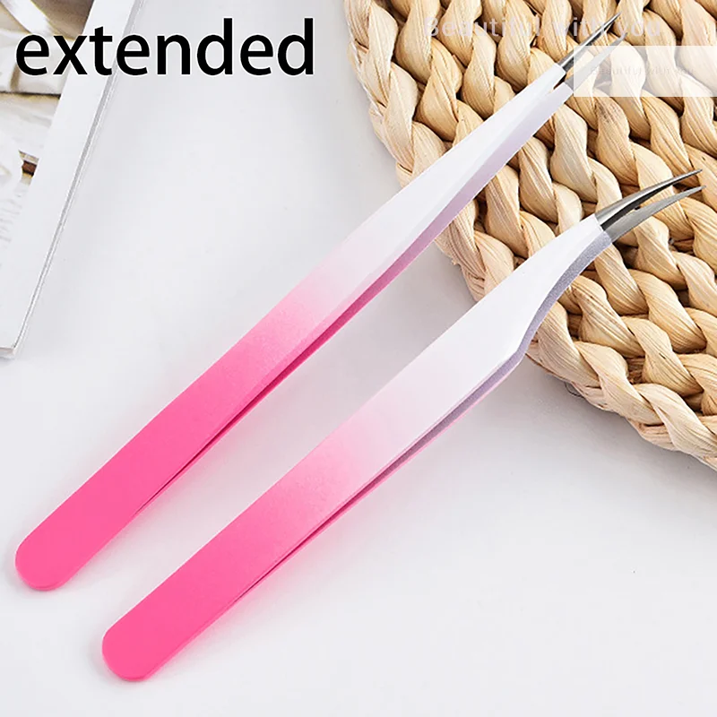 Eyelash Tweezers Extension Gradient Rose Red Stainless Steel Superhard Tweezers With Fiber Tips High Precision Ant-Static Tweez