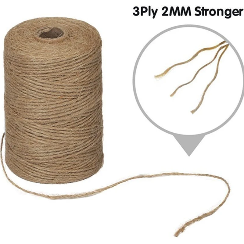 B52C 200M/ Roll 2mm Jute Twine Natural Thick Brown Twine for Home Gardening Plant Picture Hanger Industrial Packing String