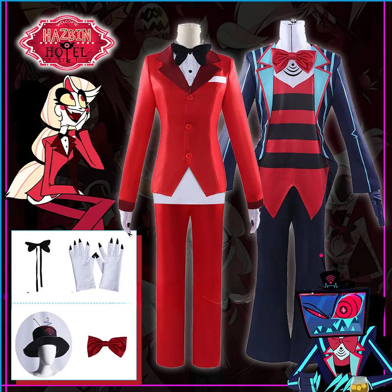 

Vox Charlie Morningstar Cosplay Costume Anime Hazbin Hotel Uniform Set VoxTek Charlie Hat Halloween Party Men Women