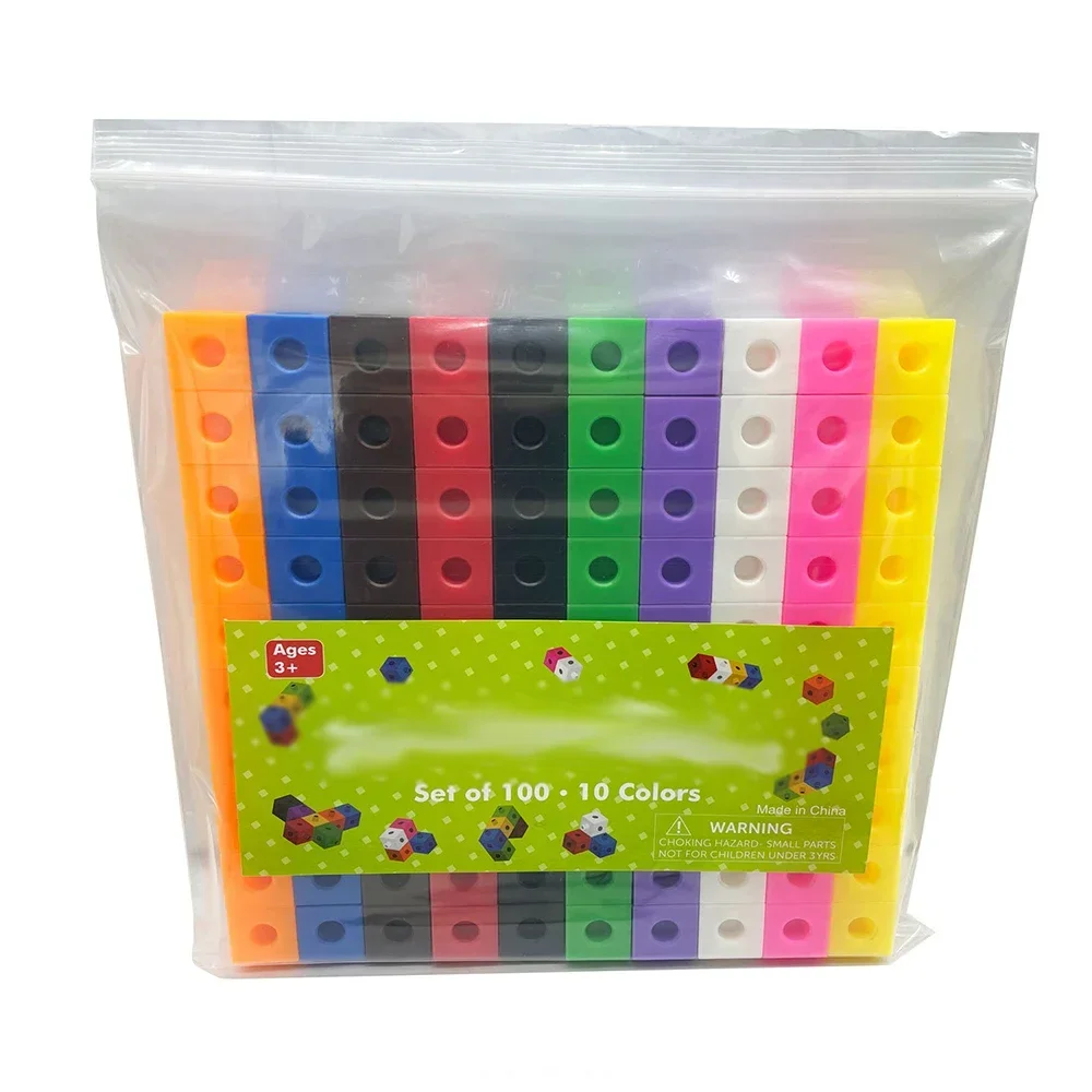 

100pcs DIY Cubes Montessori Math 3D Puzzle Toy 10 Color Rainbow Link Cube Snap Block Stacking Game Assembly Set for Children