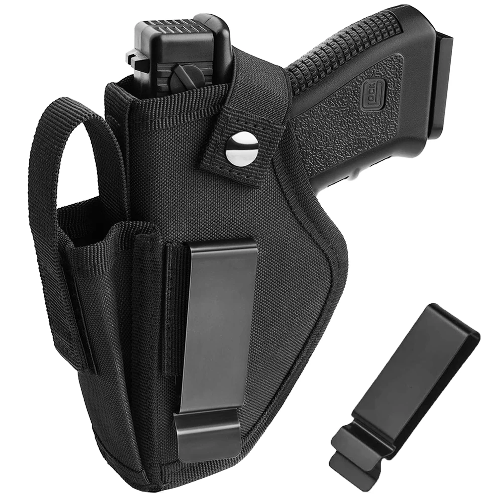 Pistol Holster with Mag Pouch Tactical Gun Holster with Metal Clip IWB OWB Concealed Carry Handgun Holsters for All Size Handgun