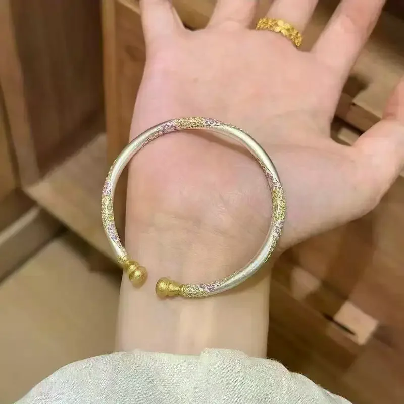 New Chinese-style Retro Colored Enamel Bracelets For Women Flower Pattern Traditional Techniques Luxury Jewelry Gift