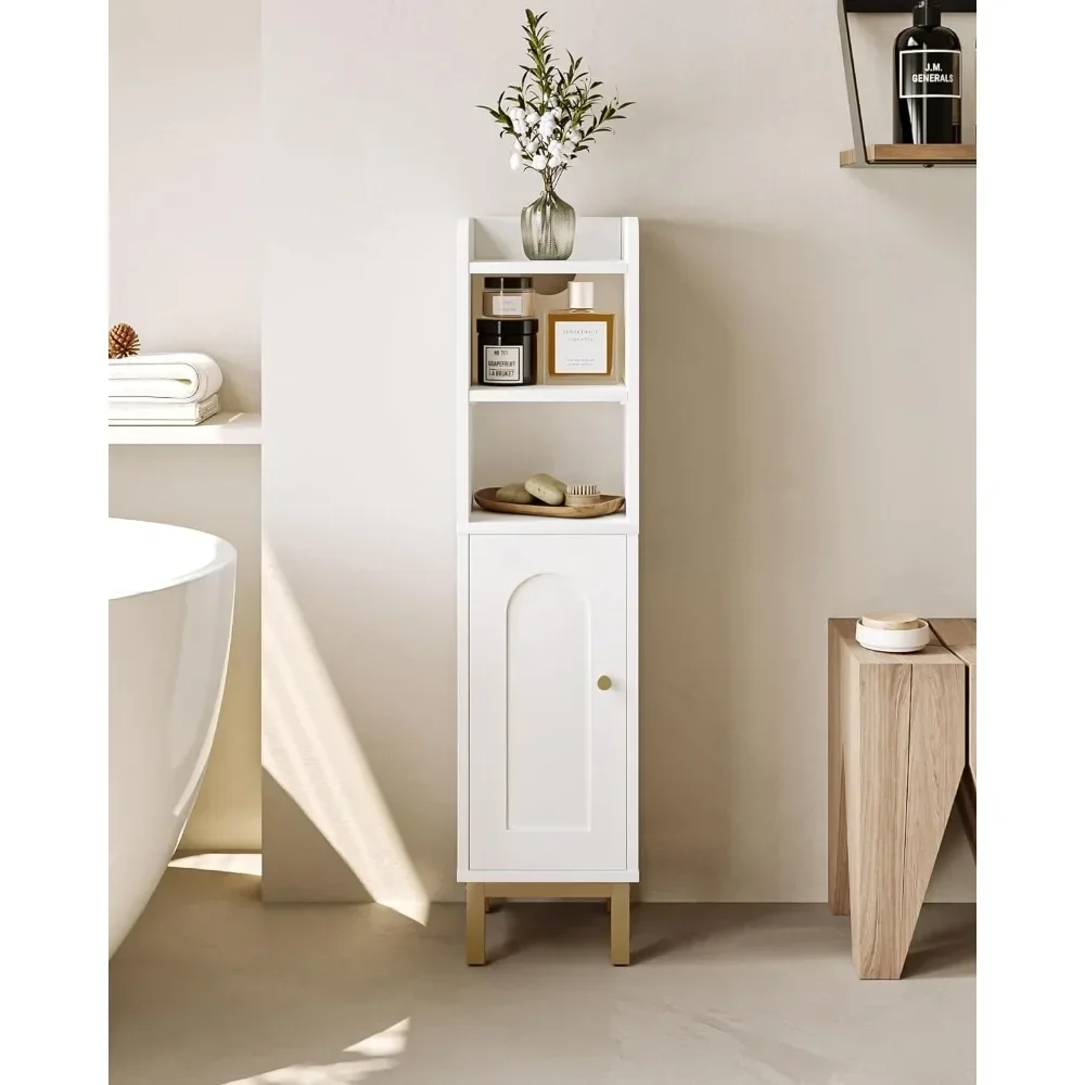 Bathroom Storage Cabinet, Small Corner Floor Cabinet with Door and Shelves, Narrow Toilet Paper Cabinet, Bathroom Organizer