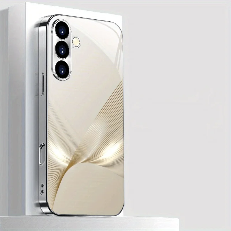 Golden line curve pattern glass phone case suitable for Samsung Galaxy S26 S25 S24 S23 S22 S21 S20 FE/Ultra/Plus anti drop