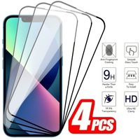 4 Pack Tempered Glass Screen Protector  iPhone 16 15 14 Pro Max 11 12 13 Mini Pro Black Edge Bubble Free Easy Install Glass