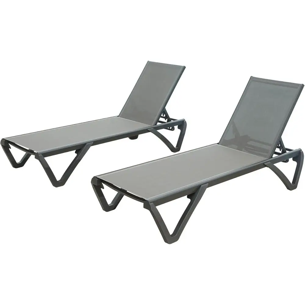 

Серые регулируемые шезлонги для улицы, патио, бассейна и пляжа (комплект из 2 шт.)