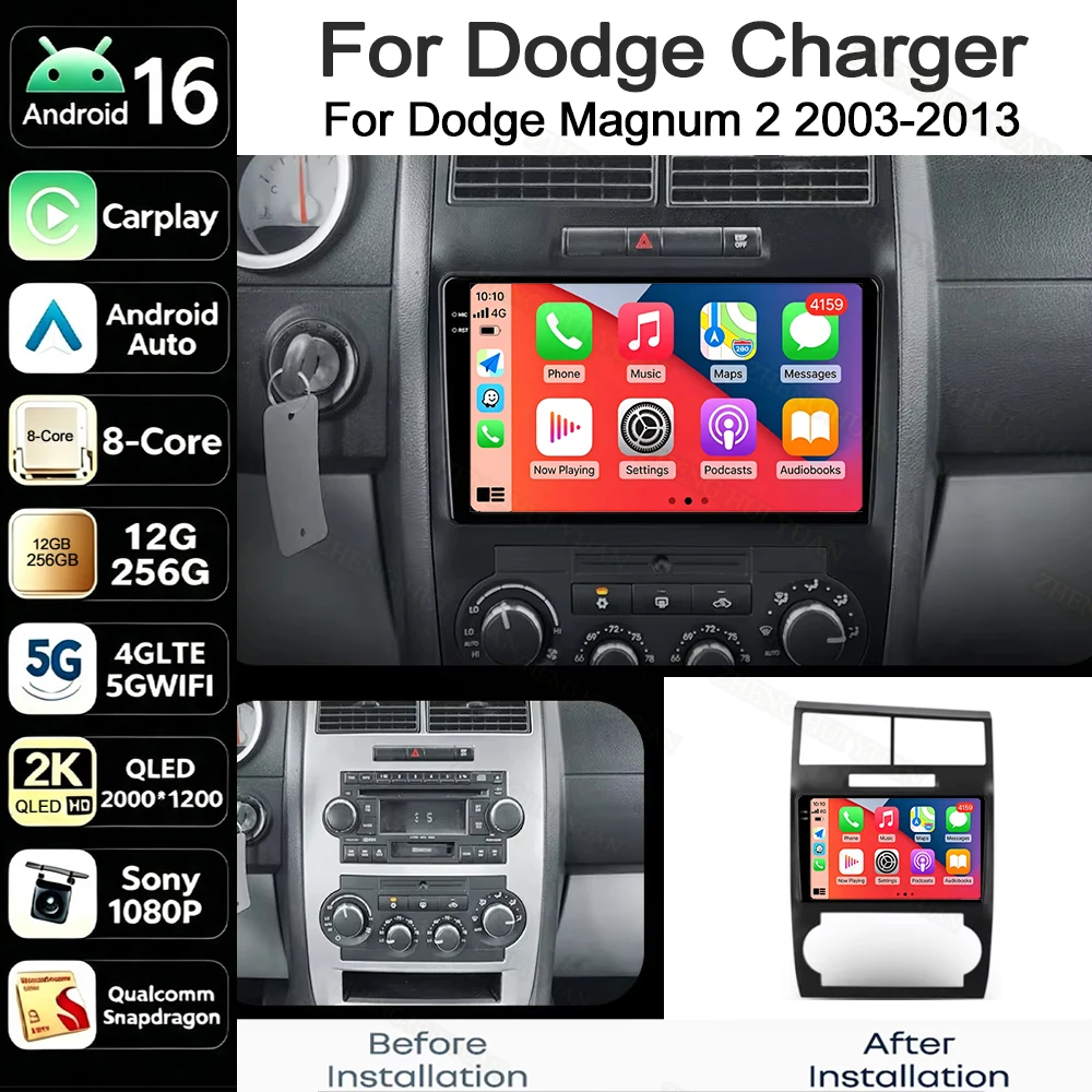 Android 16 Carplay Auto For Dodge Charger 2005-2013 For Dodge Magnum 2 2003-2007 Car Radio Multimedia Video Player Navigation 4G