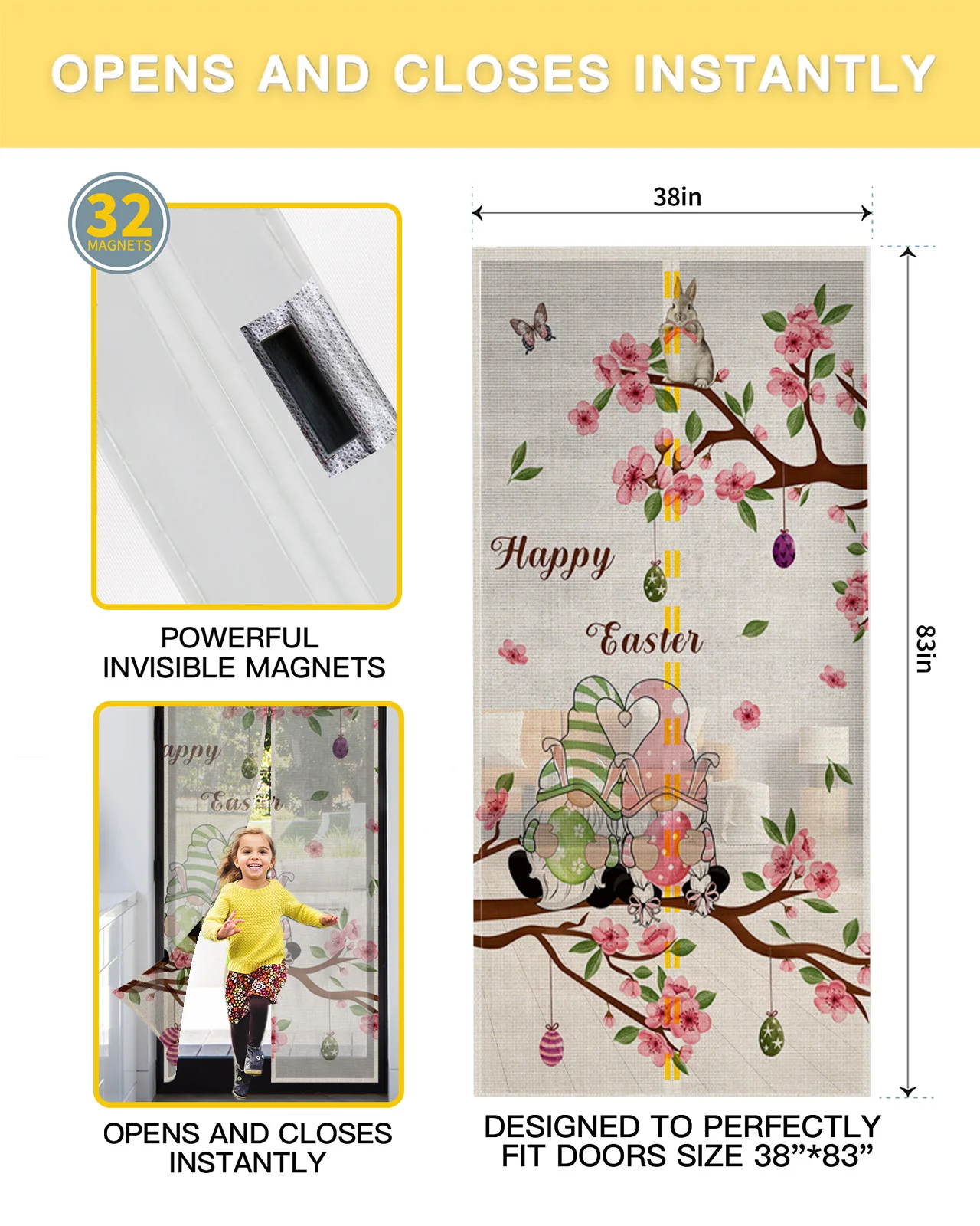 Easter Spring Cherry Dwarf Kitchen Curtain Magnetic Mosquito Net Curtains Summer Bedroom Anti Insect Door Curtain