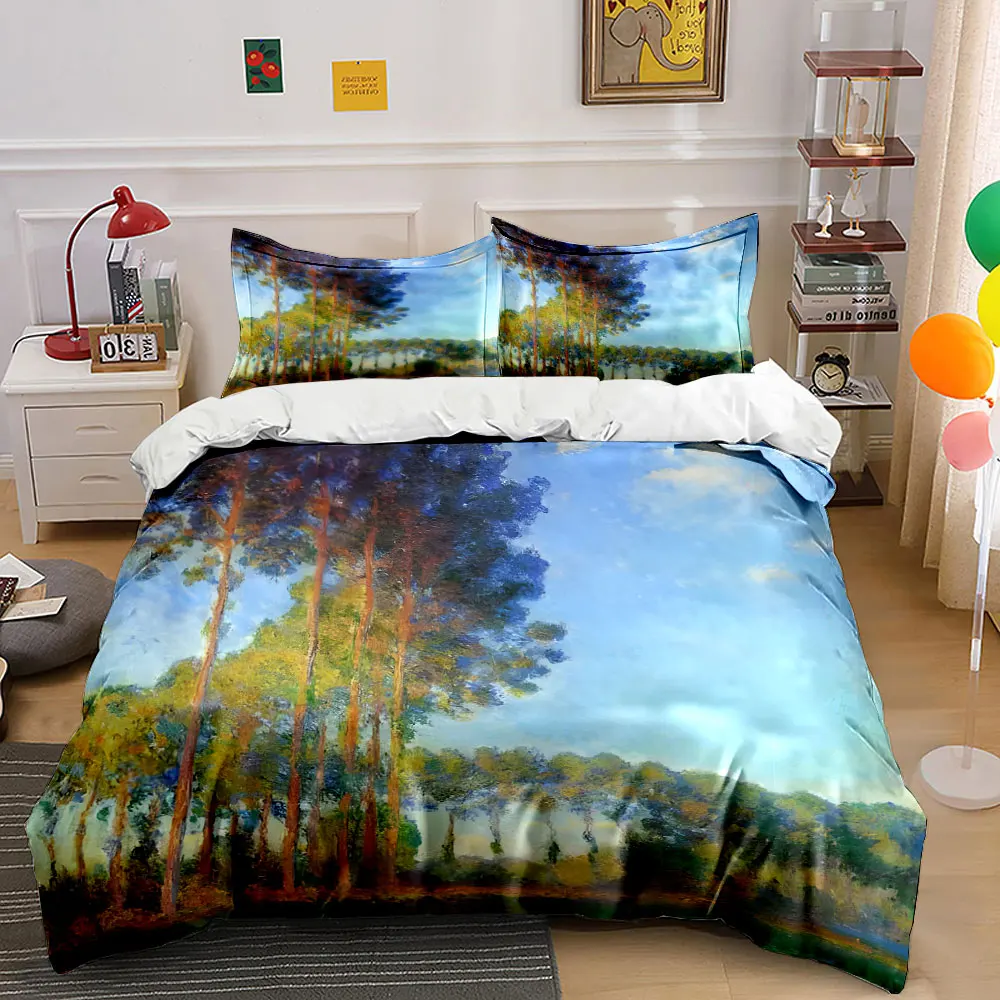 Tall trees and blue sky scenery Bedding Set for Kids Luxury Gift 3pcs Digital Print Comforter Set Soft Comfortable Breathable