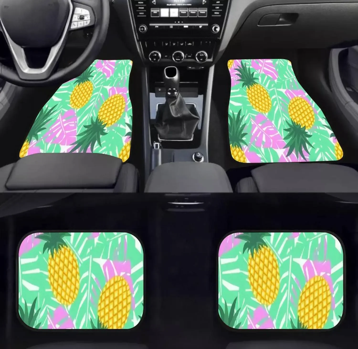 Car Floor Mats - Pineapple Tropical Leaves Seamless Cute Pineapple Summer Fruit Bright Carpet Floor Mats for Cars, Anti Slip