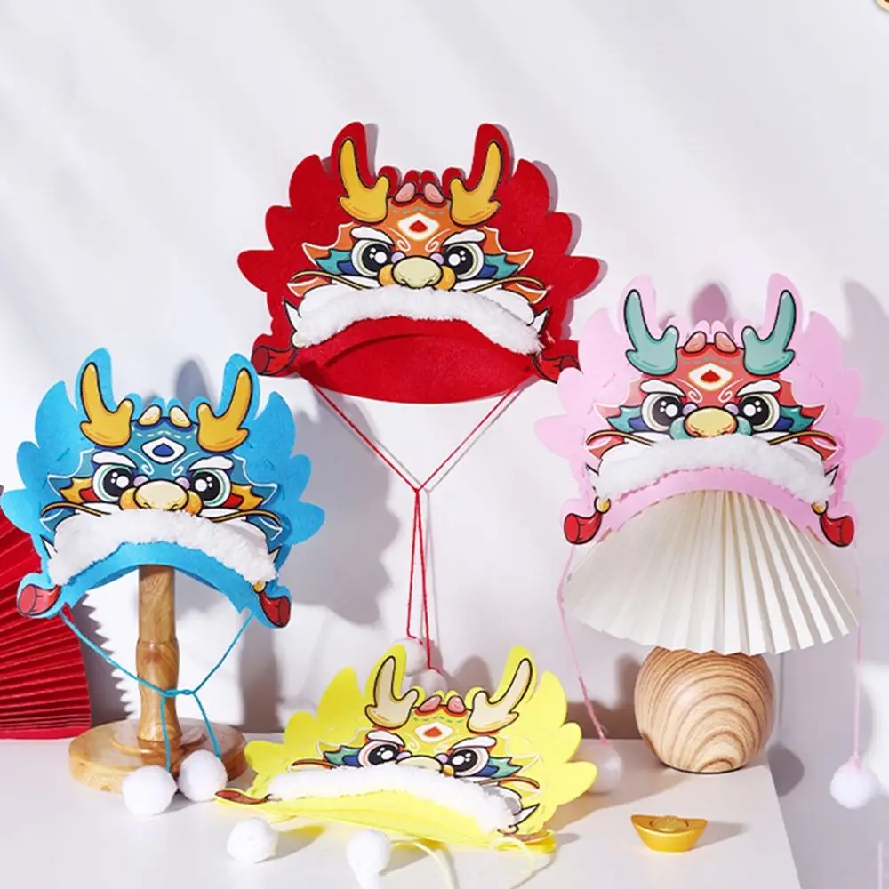 Hand Assembly Chinese New Year Hat Hand Craft Chinese Style Non-woven Dragon Hat Lucky Happy New Year Cartoon Dragon Hat