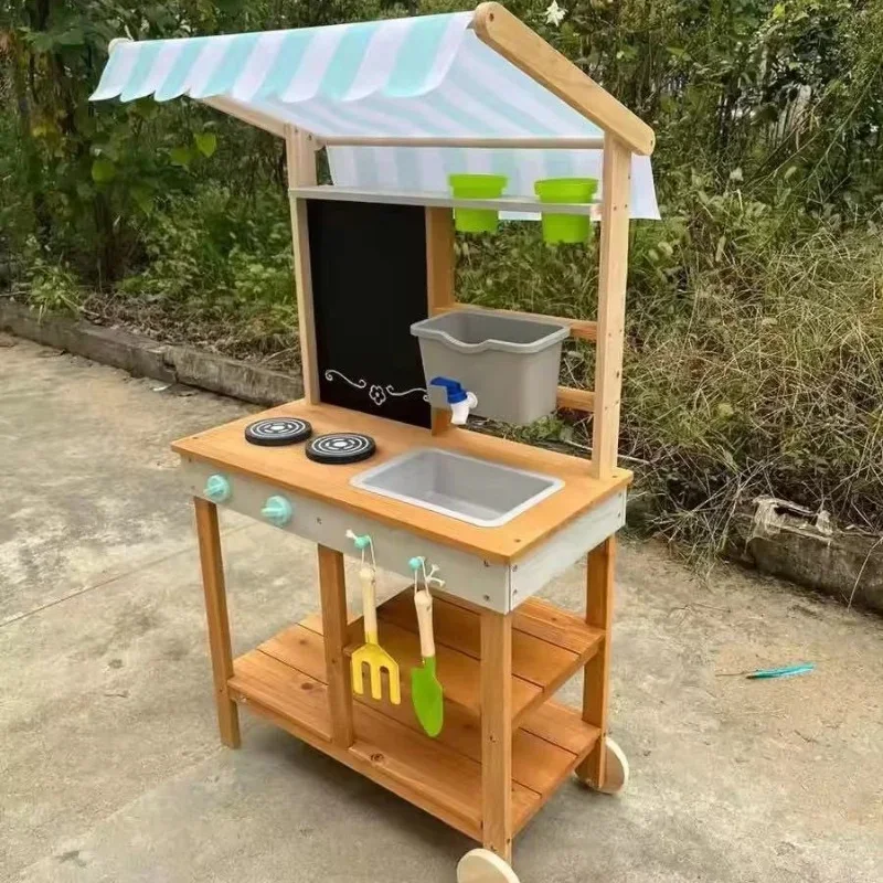 Playing house wooden simulation outdoor water outlet multi-functional kitchen set combination children's gifts genuine export