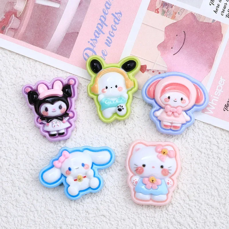 5 sztuk śliczne Sanrio Hellokitty Kuromi Cartoon żywica Flatback Charms dla majsterkowiczów rzemiosło żywiczne materiały Scrapbooking Embellisdment