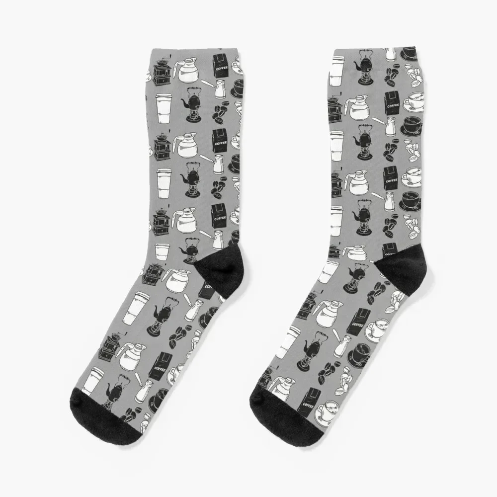 Coffee black and white pattern Socks luxury shoes funny sock cute Socks Men Women's