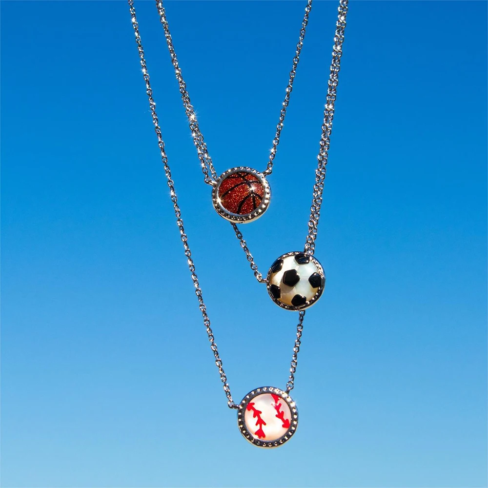 New Sports Style Football Baseball Basketball Softball Necklace Fashion Pendant Inlaid Crystal Jewelry Gift for Daughter Friends