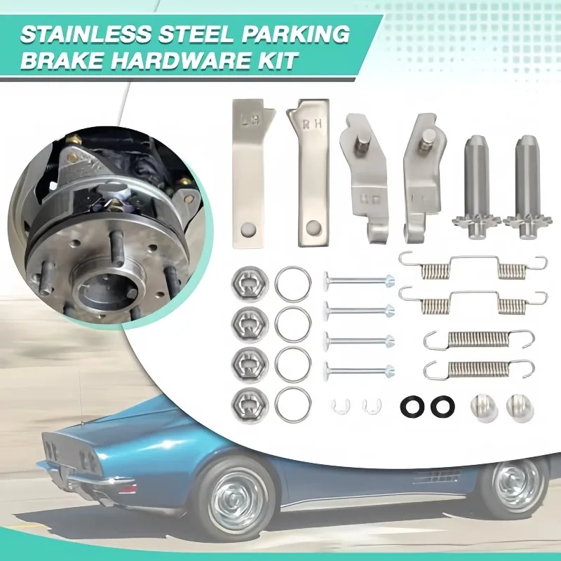 Stainless Rear Parking Brake Hardware Kit Park Brake Spring Tools Compatible with  C2 C3 LH&RH 1965-1982