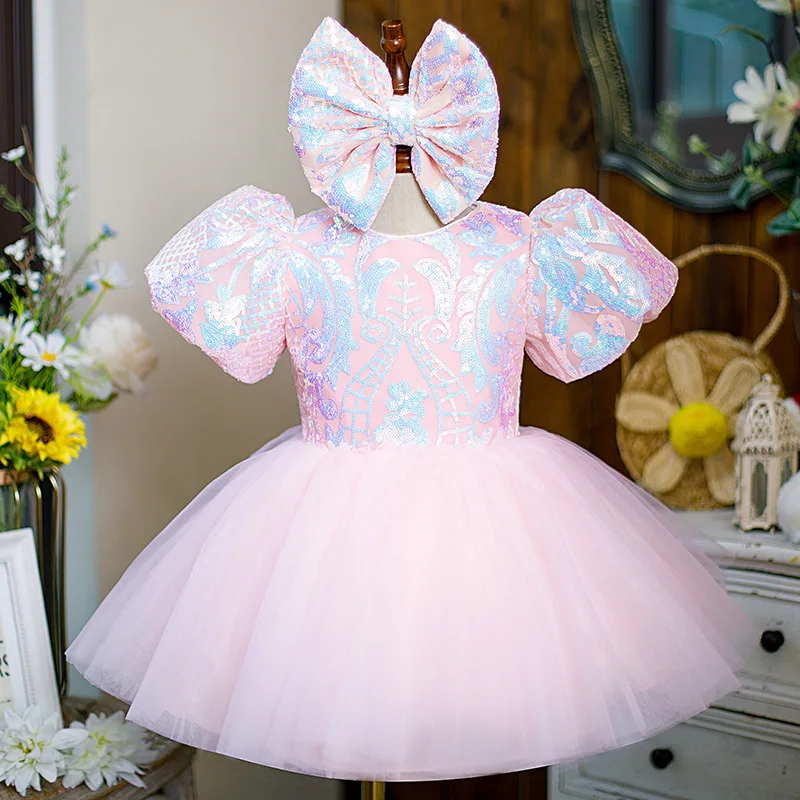Bling lila Pailletten Prinzessin Ballkleid Kleid für Mädchen Geburtstag Karneval Festzug Party kleid für 2-14 Jahre Kinder süß – Detail 9