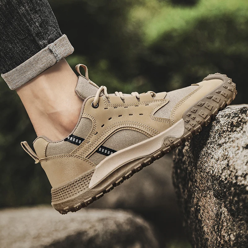 Outdoor Mens Walking Sneakers Men Casual Shoes Wear-resistant Men Hiking Trekking Shoes Suede Sport Shoes Lightweight Work Shoes