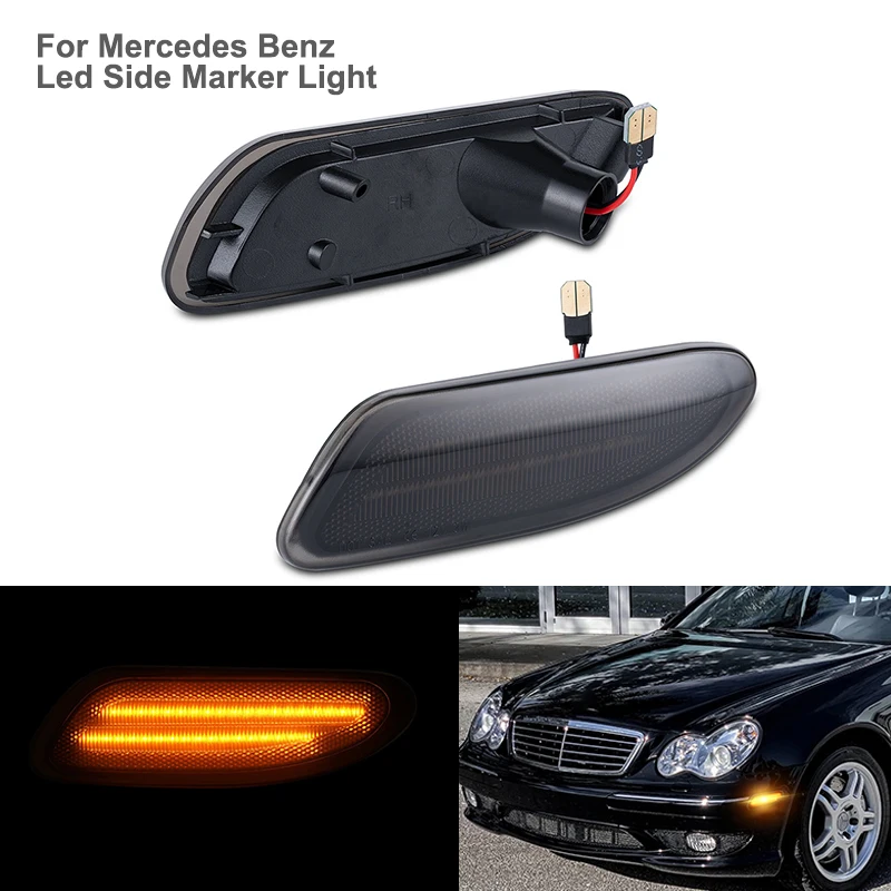 

2Pcs Smoked Lens LED Bumper Side Marker Lights For Benz 2001-2007 Mercedes W203 C Class Turn Signal Lamp