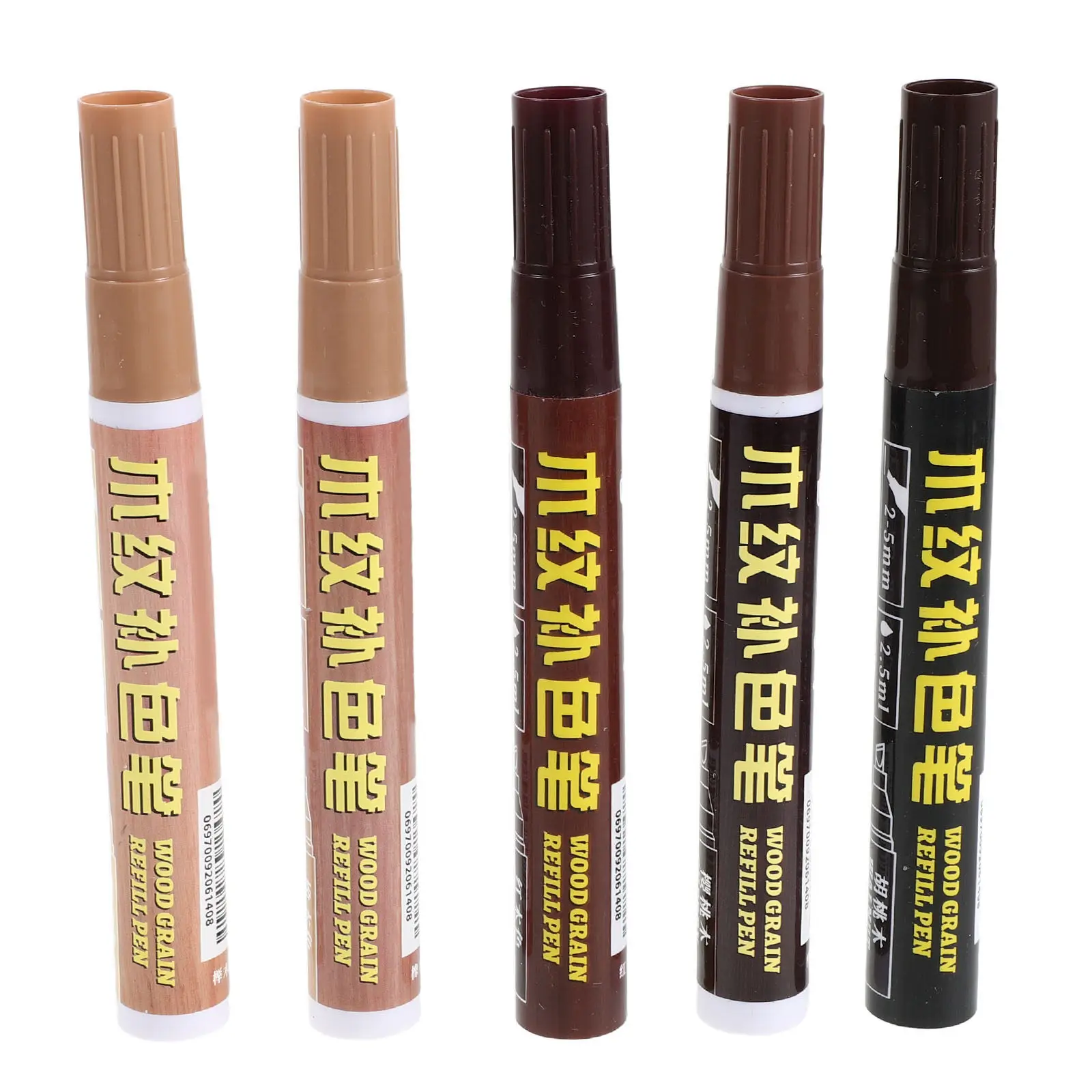 5Pcs Wood Touch Up Markers Kit – 5-Color Scratch & Chip Repair for Furniture Cabinets Floors Tables Doors