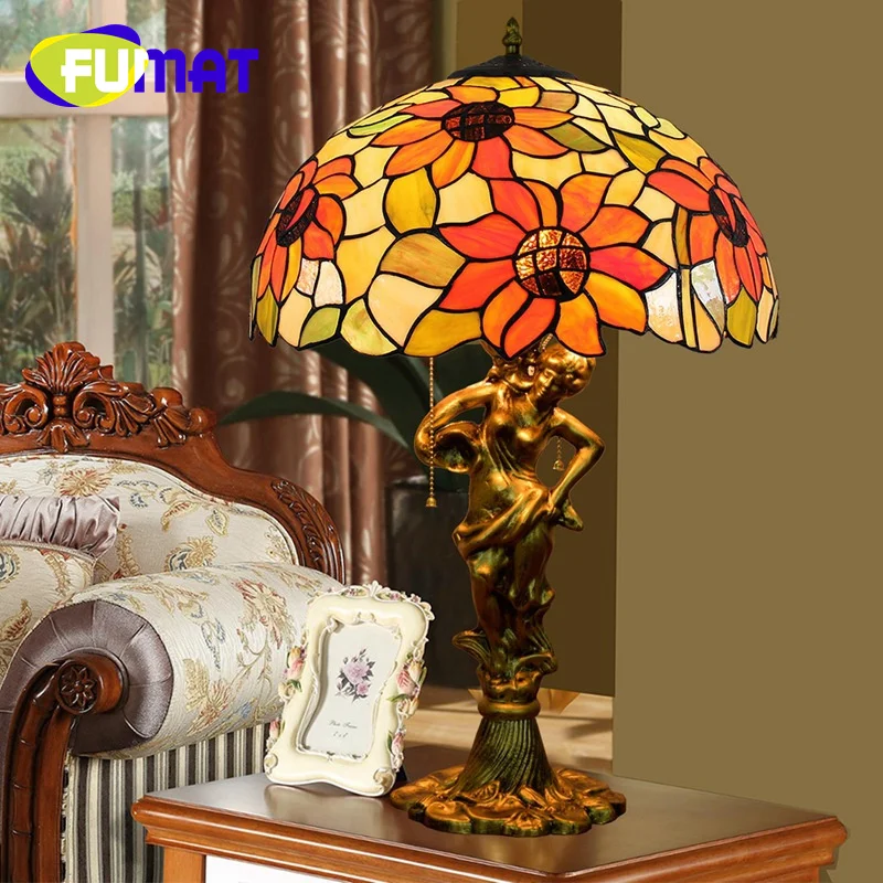 

FUMAT Tiffany pastoral style stained glass desk lamp sunflower art deco living room dining room study bedroom reading lamp