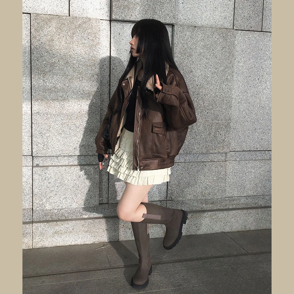 الكورية Sle الدافئة فرو الضأن المشذبة ort Jaet معطف المرأة Faion الخريف الشتاء ملابس خارجية الجلود الناعمة ومعطف الفرو #5