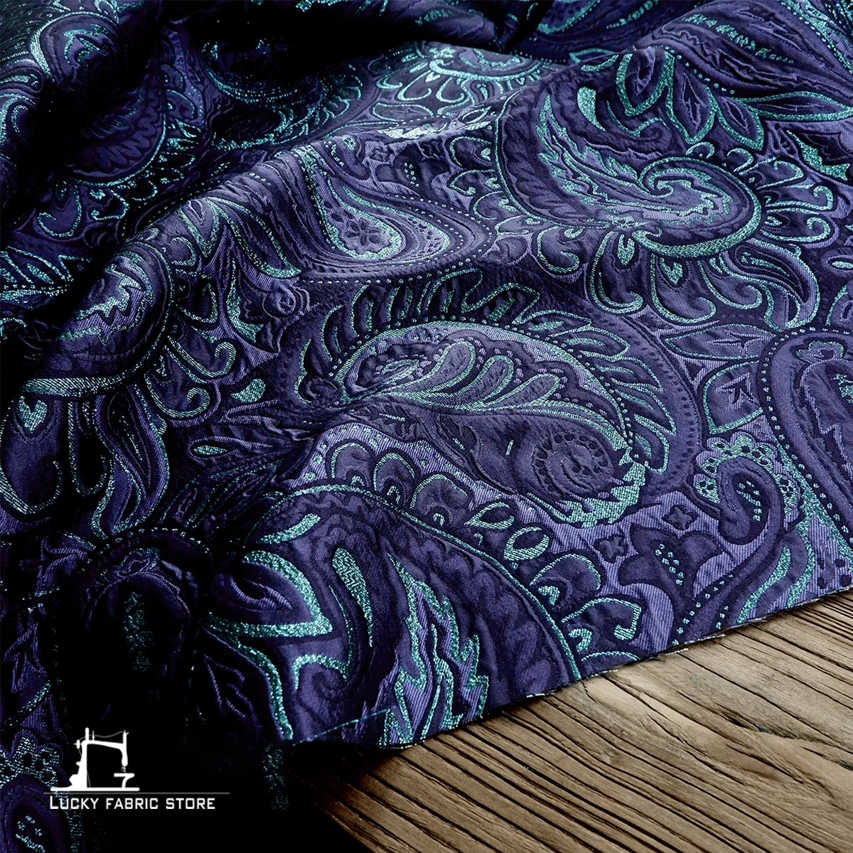 

Blue Qiyi cashew flower blended three-dimensional ethnic pattern jacquard texture fabric clothing cloth DIY designer fabric