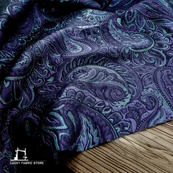 Blue Qiyi cashew flower blended three-dimensional ethnic pattern jacquard texture fabric clothing cloth DIY designer fabric