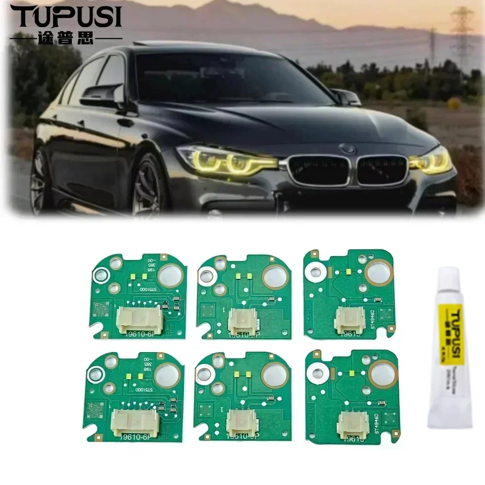 Placas drl led amarelas, 6 peças para bmw f30 f31 f35 320i 330i 340i 2016-2019 farol led luz de circulação diurna módulo drl anjo olho