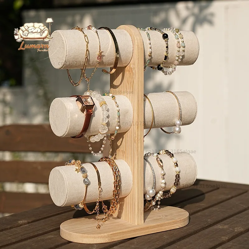 Bamboo Wood Bracelet Display Rack Large Watches Storage Stand Organizer Jewelry Shelf Simple Jewelry Accessory Showcase Props