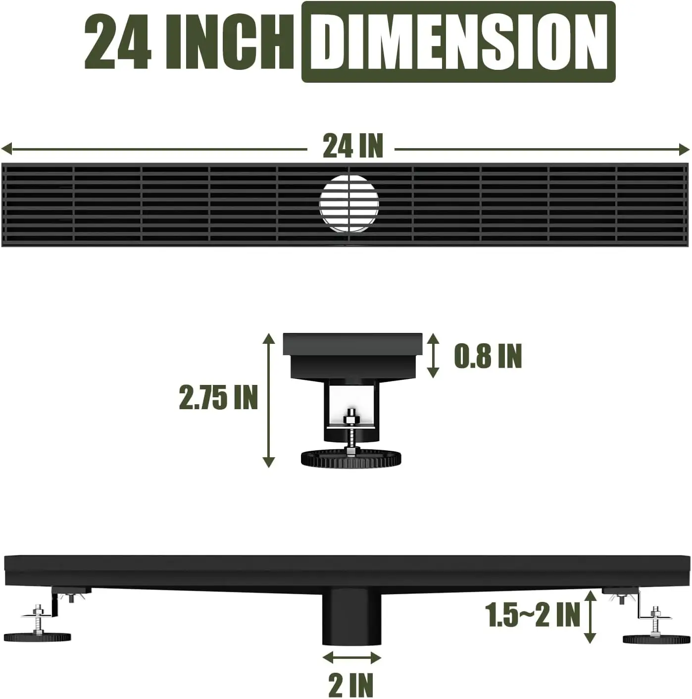 24-Inch Black Linear Shower Drain With Modern Design Fast Drainage Rectangle Shower Floor Accessory Upgraded Wedge Wire Cover