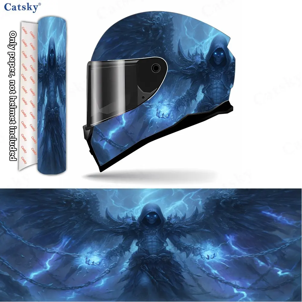 

Thunder Chain Raven-winged Reaper Helmet Vinyl Wraps, Waterproof Scratch-Resistant Full Face Helmet Decals, Durable PVC Decorati