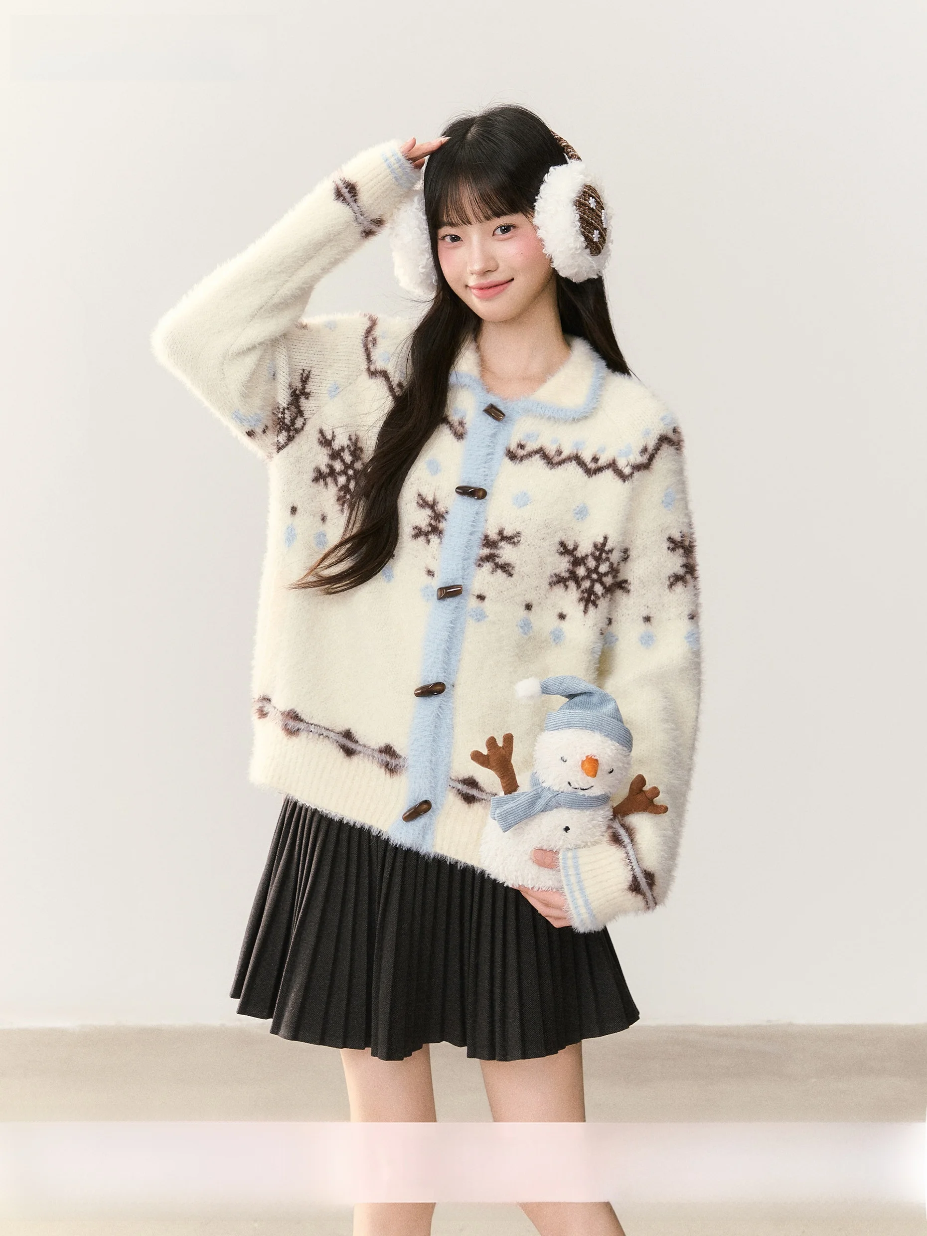 

Новогодний кардиган Umoumo Soft And Plu Color Blo из имитации норки с узором снежинок, свободного кроя, с длинными рукавами