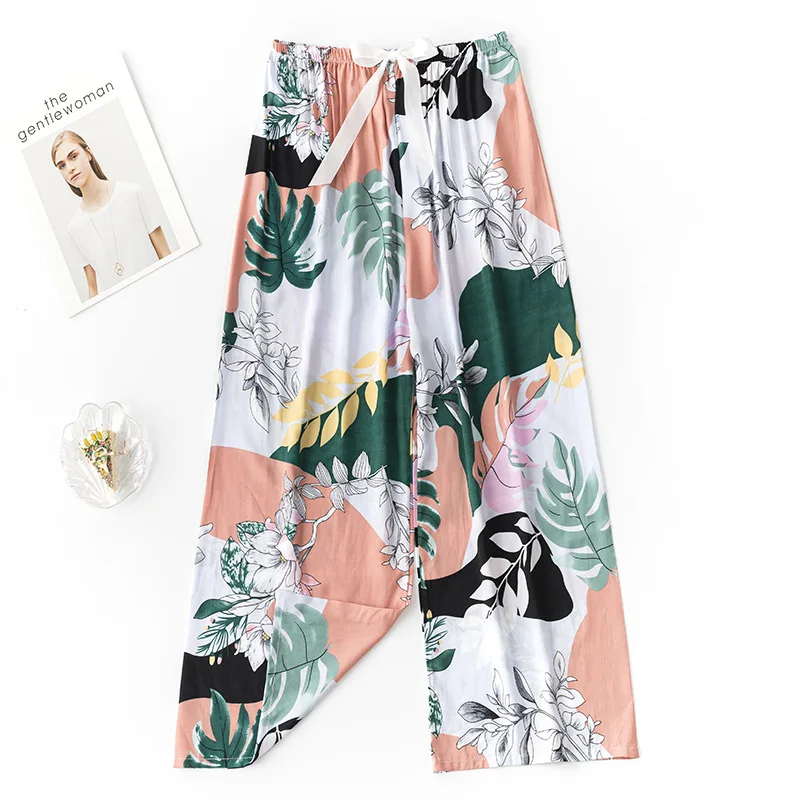 New Spring Summer Home Pants Women Pijama Plus Size Sleepwear printed Loose high waist Cotton Pants Female Calf Length Bottoms