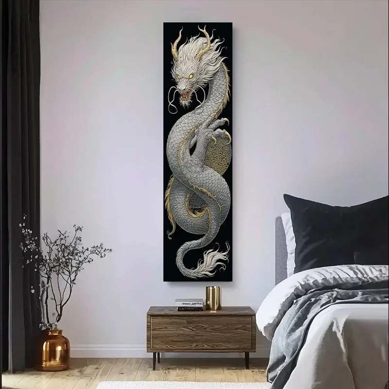 Tapestry Wall Decor Tapestry Custom 1 piece, majestic white dragon soaring cloud vertical wall decoration, suitable for living