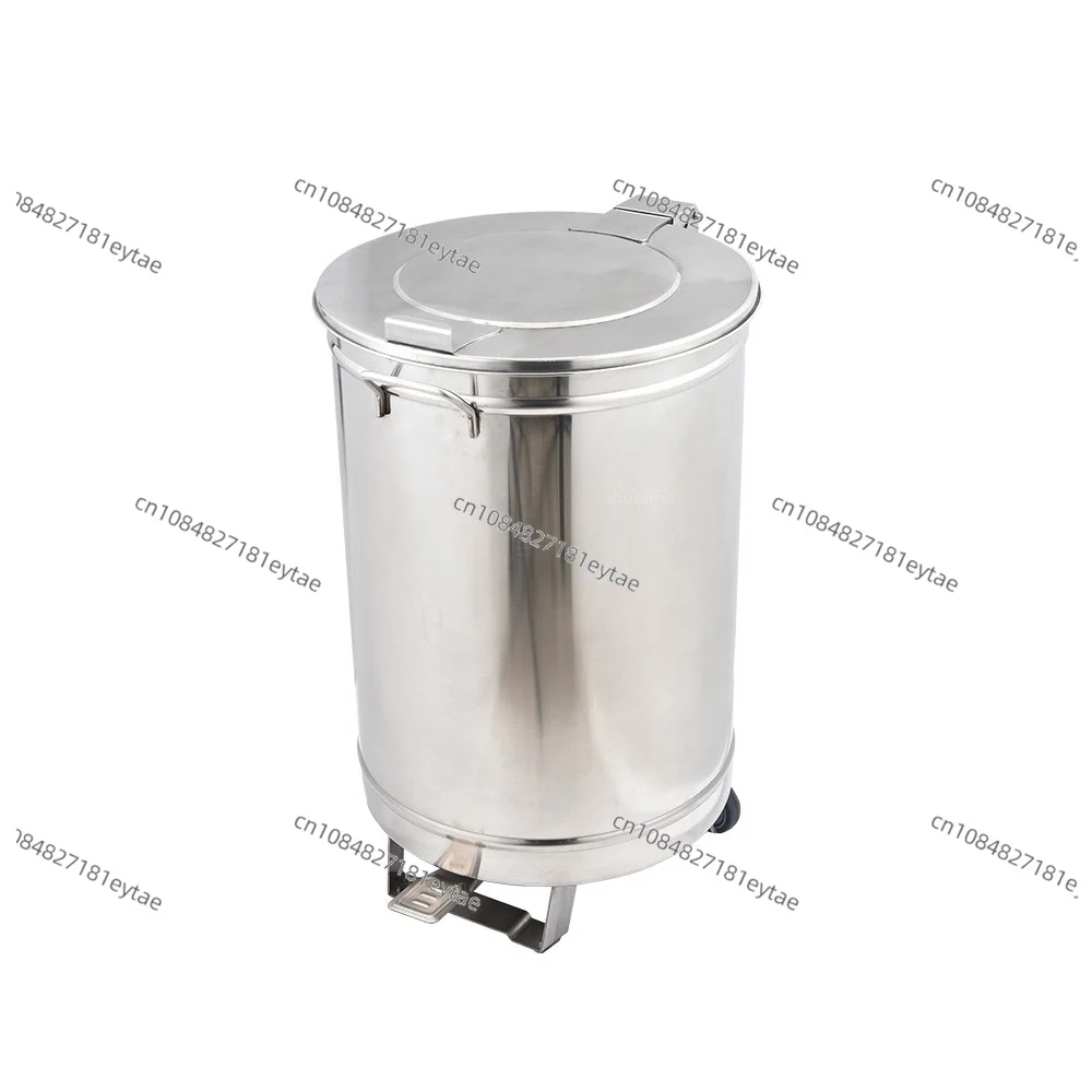 Stainless Steel Round Pedal Trash Can with Lid Wheels Large Capacity Commercial Kitchen Industrial Medical