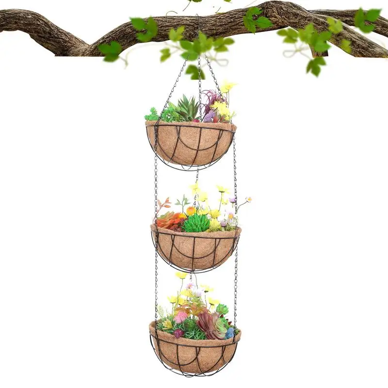 

Garden Hangings Baskets Iron Hangings Baskets For Plants With Three Layer Plant Holder Porch Pots Hanger Garden Decoration