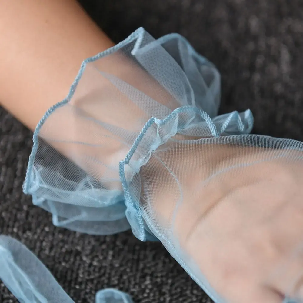 Wrist Transparent Women Tulle Gloves Ultra Thin Full Finger Gauze Lace Gloves Bridal Short Wedding Mesh Gloves Ladies
