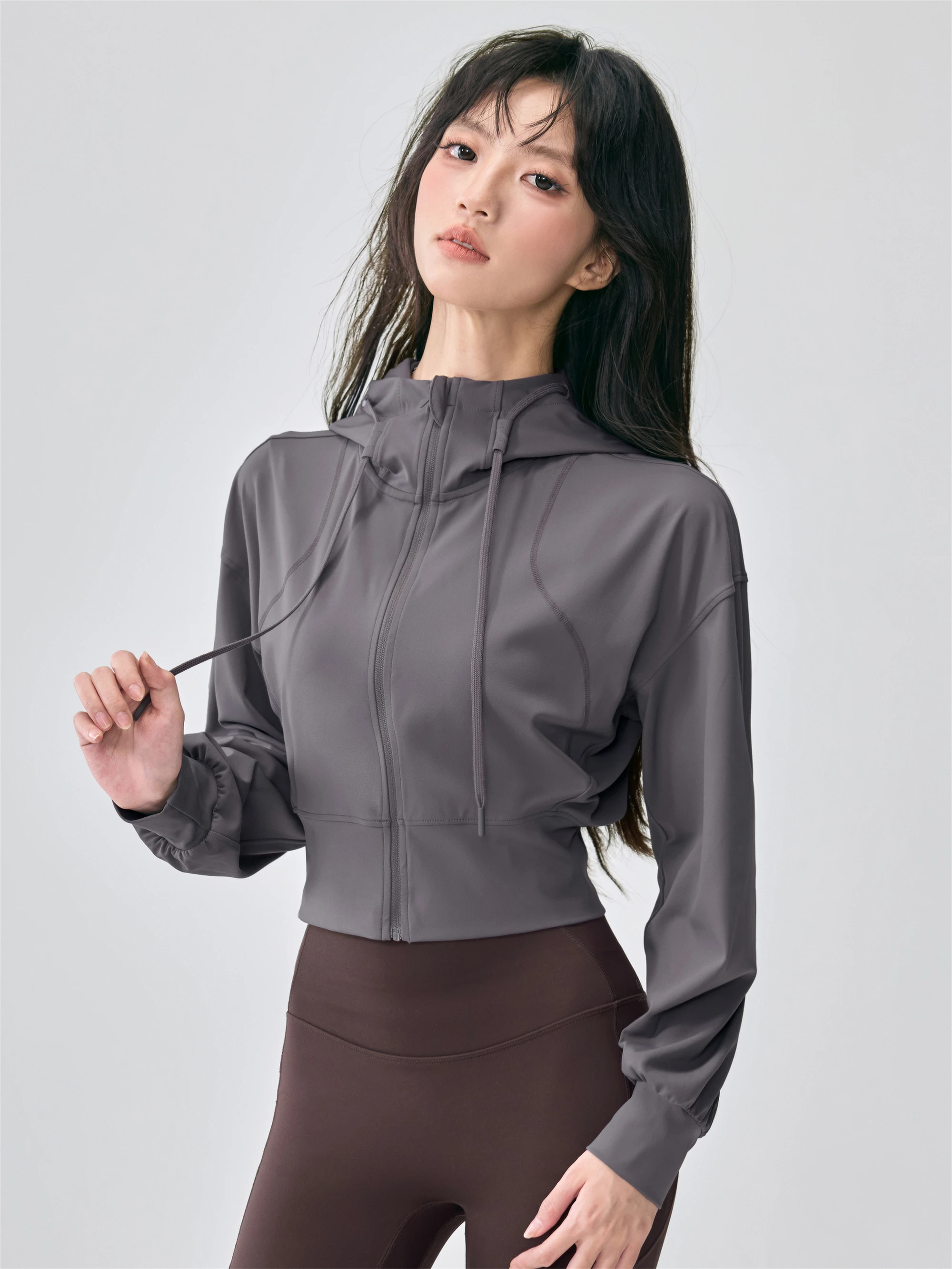 

Women's Hooded Sports Jaet Qui Dry Slim Fit Long Sve Running Yoga Fitn Jaet ort Sle Top for Autumn Winter