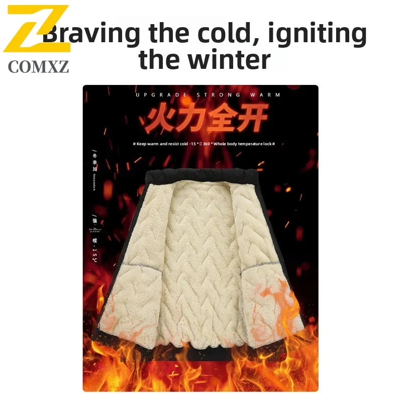 เสื้อโค้ทผ้าฝ้ายลำลอง COMXZ แบบอัลตราโซนิกสำหรับผู้ชาย คอตั้ง บุขนแกะ เสื้อโค้ทผ้าฝ้ายสำหรับวัยกลางคน เสื้อแจ็คเก็ตกันน้ำ กันลม สำหรับเล่นกีฬากลางแจ้ง