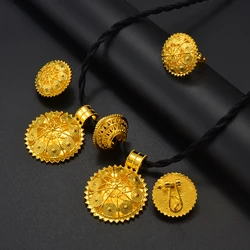 Anniyo 1 Set Ethiopian Ethnic Jewelry sets Rope Necklaces Earrings Rings African Eritrean Habesha Engaged Accessories #159016