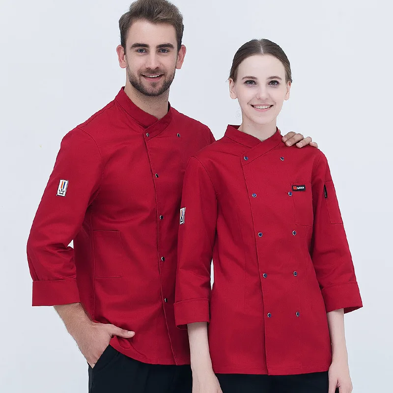 Men Chef Shirt Long Sleeve Restaurant Kitchen Cooking Jackets Women Waiter Work Clothing Professional Uniform Bakery Overalls