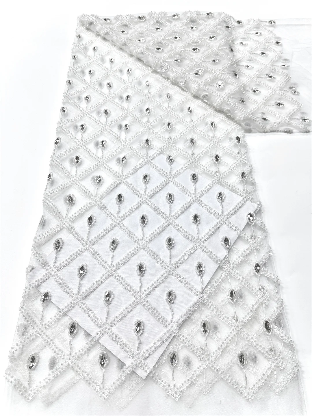 Nigerian Sequins Net Lace Fabric 2026 New High Quality African Heavy Beaded Lace French Tulle Lace For Women Wedding Dress Party